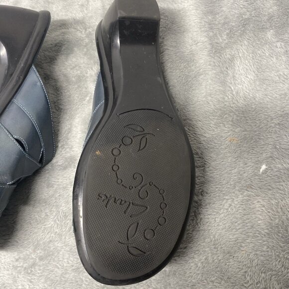 Clarks Womens Blue Strappy Heeled Slide Sandals Size US 7.5 Vtg Casual Office - Picture 4 of 10